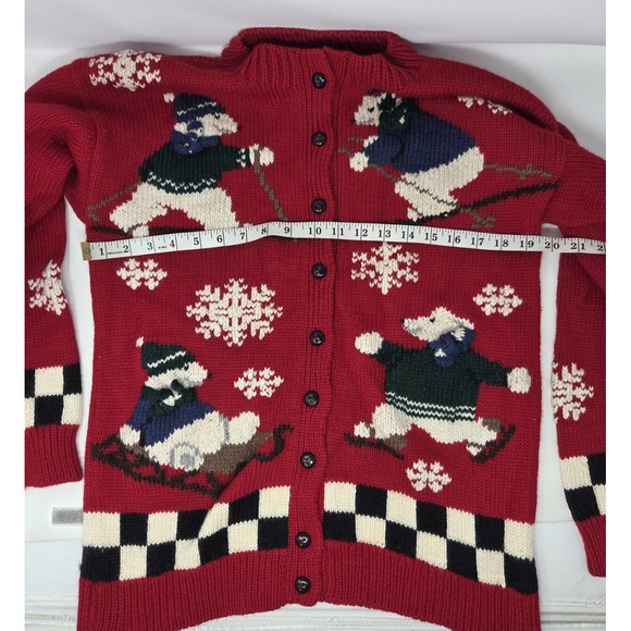 Vintage South Wool Cardigan Sweater Women's Medium Red w/ Polar Bears  Uruguay - Picture 3 of 5